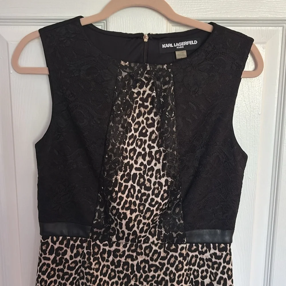 Lace and Leopard Print Pencil Dress - Picture 3 of 8